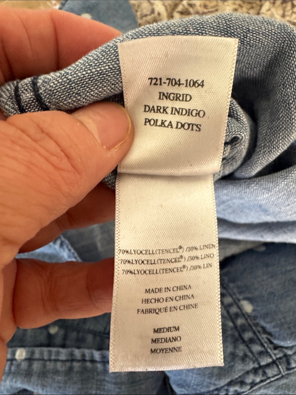 #122 RAILS Ingrid Denim Blue with White Polka Dot Button-Down Shirt size M - Picture 5 of 5